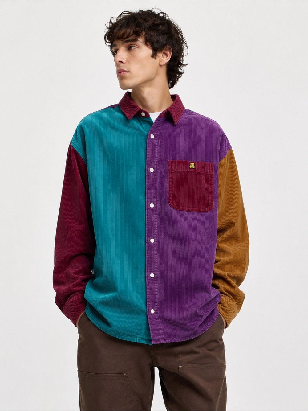 Teddy Fresh Colorblock Corduroy Button-Up Shirt XL 100% Cotton